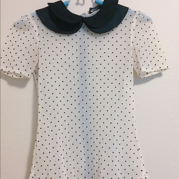 ❗️SOLD❗️ZARA DOUBLE COLLARS POLKA DOT SHEER BLOUSE - Picture 3 of 5