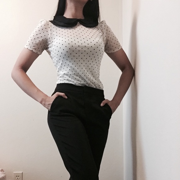 ❗️SOLD❗️ZARA DOUBLE COLLARS POLKA DOT SHEER BLOUSE - Picture 2 of 5