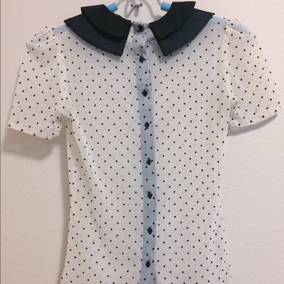 ❗️SOLD❗️ZARA DOUBLE COLLARS POLKA DOT SHEER BLOUSE - Picture 4 of 5