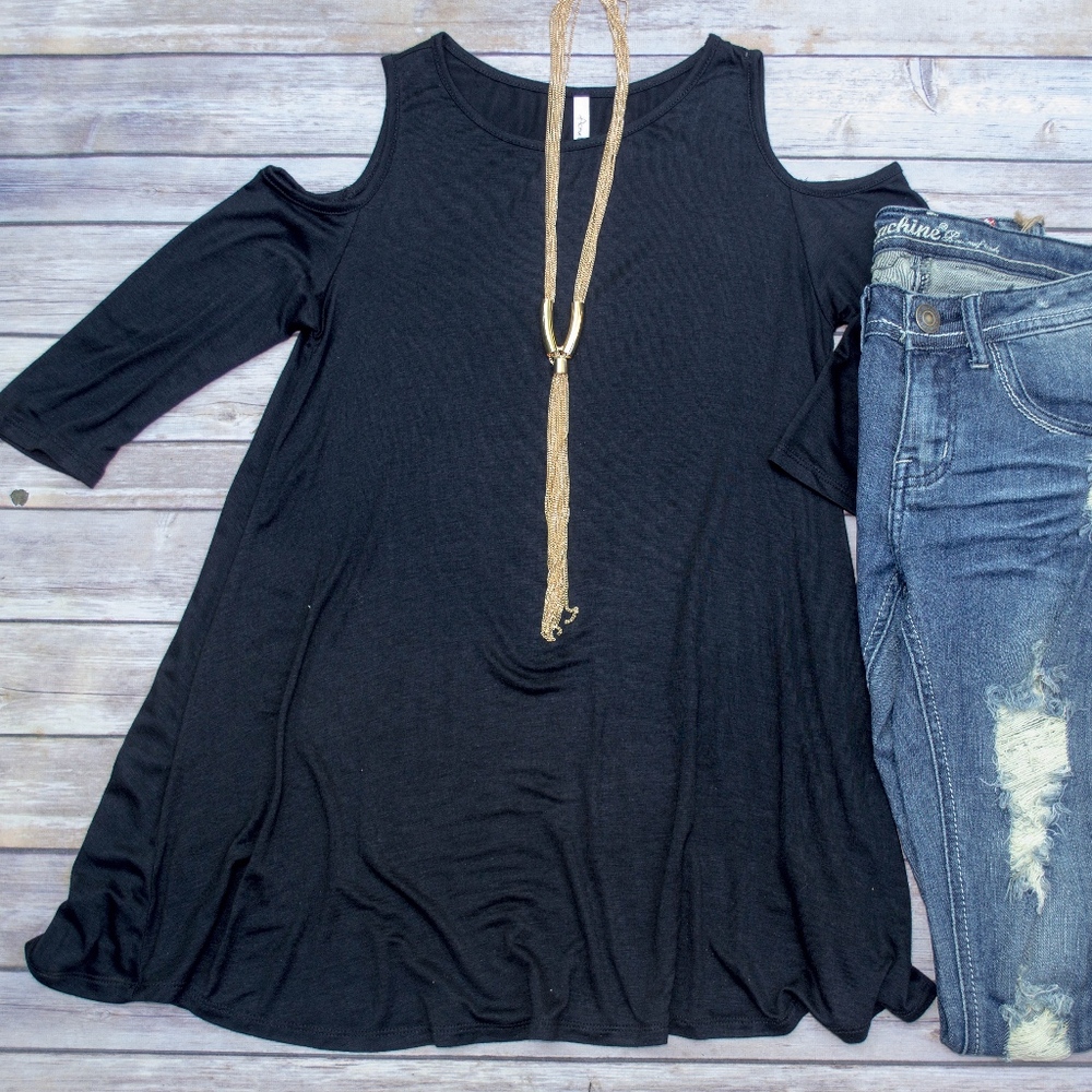 LAST ONE! Cold Shoulder Tunic - Black - Picture 1 of 1