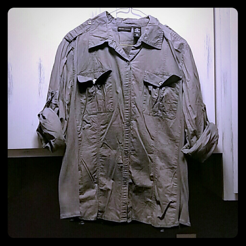 Gray army style button down shirt