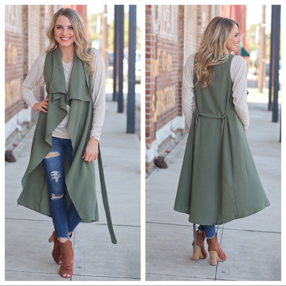 LAST ONE! Olive Sleeveless Waterfall Cardigan - Picture 2 of 2