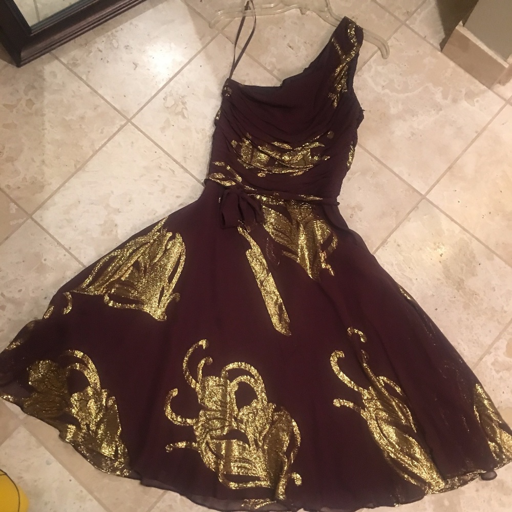 Gold & Maroon One-Shoulder Dress