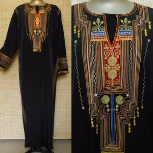 Vintage 70s Embroidered Moroccan Caftan Maxi Dress