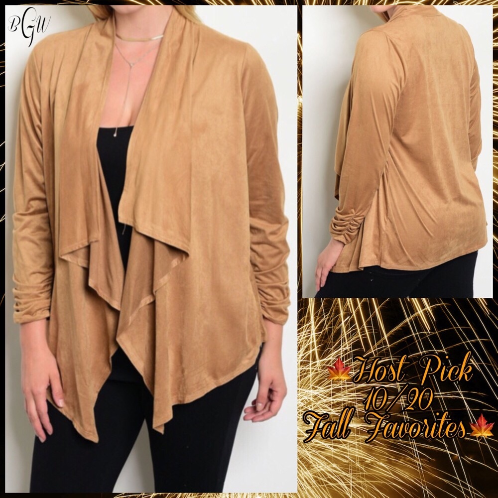 🎉HP🎉Gorgeous Camel Suede Plus Cardigan - Picture 4 of 5