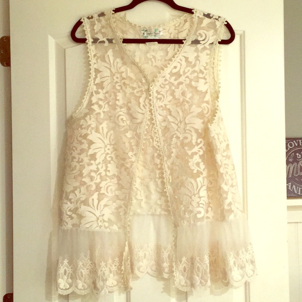 Cream sheer sleeveless cardigan