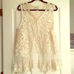 Cream sheer sleeveless cardigan