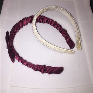 Set of 2 Headbands- Pearl & Red Bow