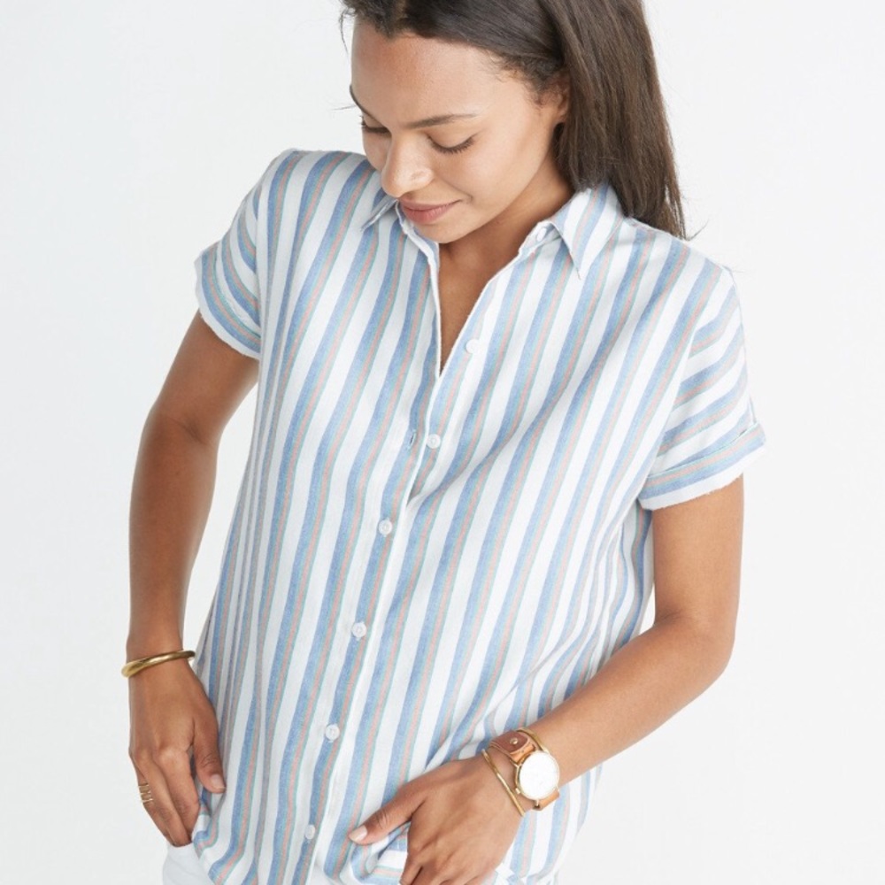 Marine Layer Rae Button-Down in Faded Multistripe