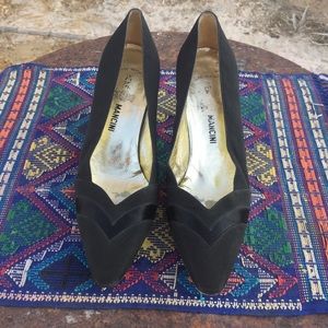 Vintage Rene Mancini black silk pumps