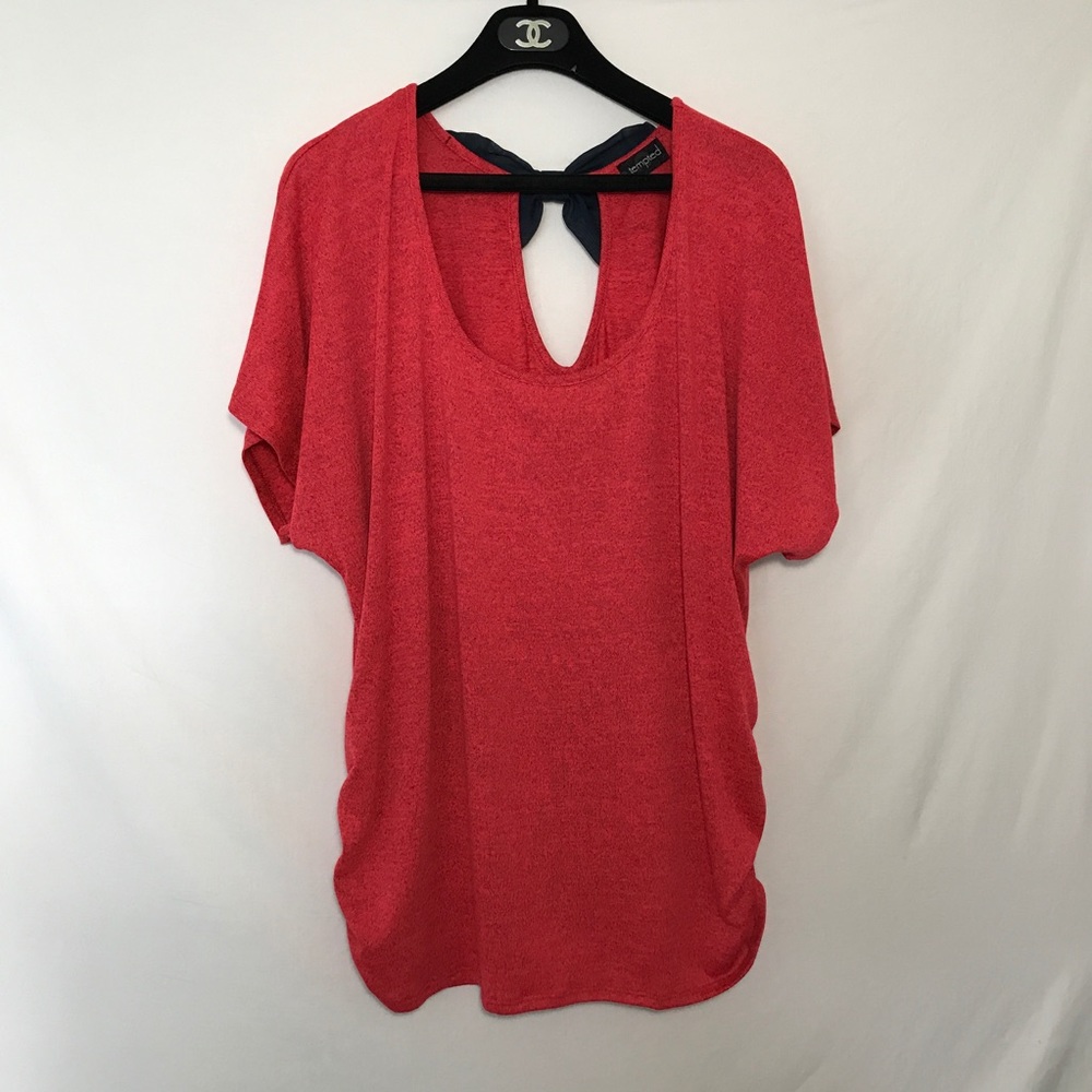 Tempted Orange/Pink Top With Navy Blue Bow