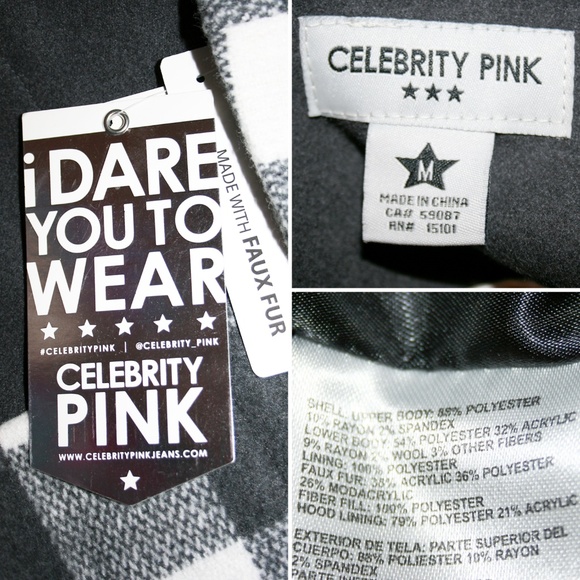 Contrast Plaid Fur Trimmed Hooded Wool Coat NWT - Picture 8 of 8