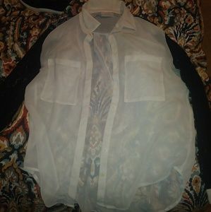 Long sleeve lace white dressy shirt