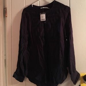 URBAN OUTFITTERS blouse navy/purple embroidered