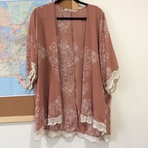 Blush outter wear with lace trim detail