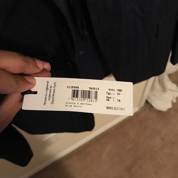 Versace Silk Wool Textured Jacket Navy Brand New - Picture 2 of 4