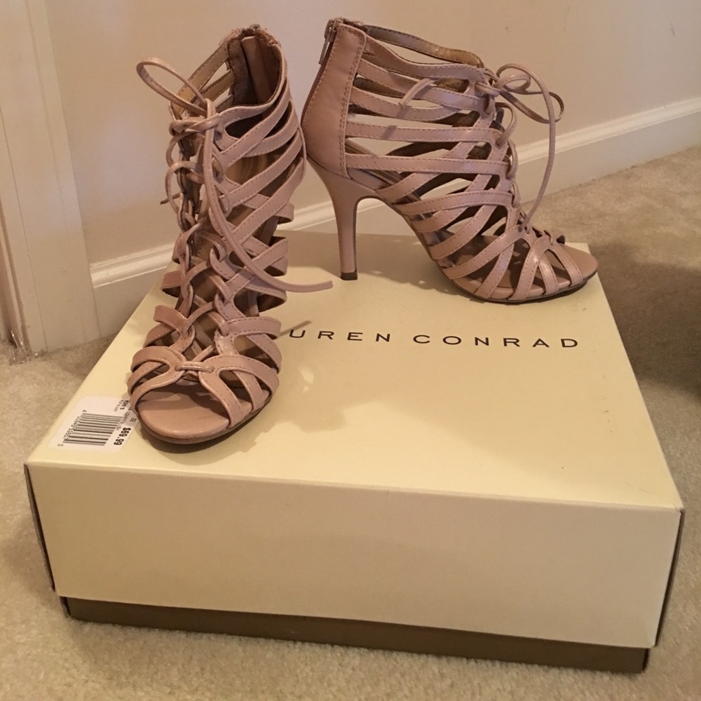 LC Lauren Conrad Ariee Lace Up Zip Back Heels