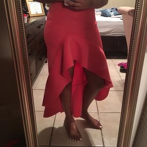 Bright pink high low scuba ruffled skirt