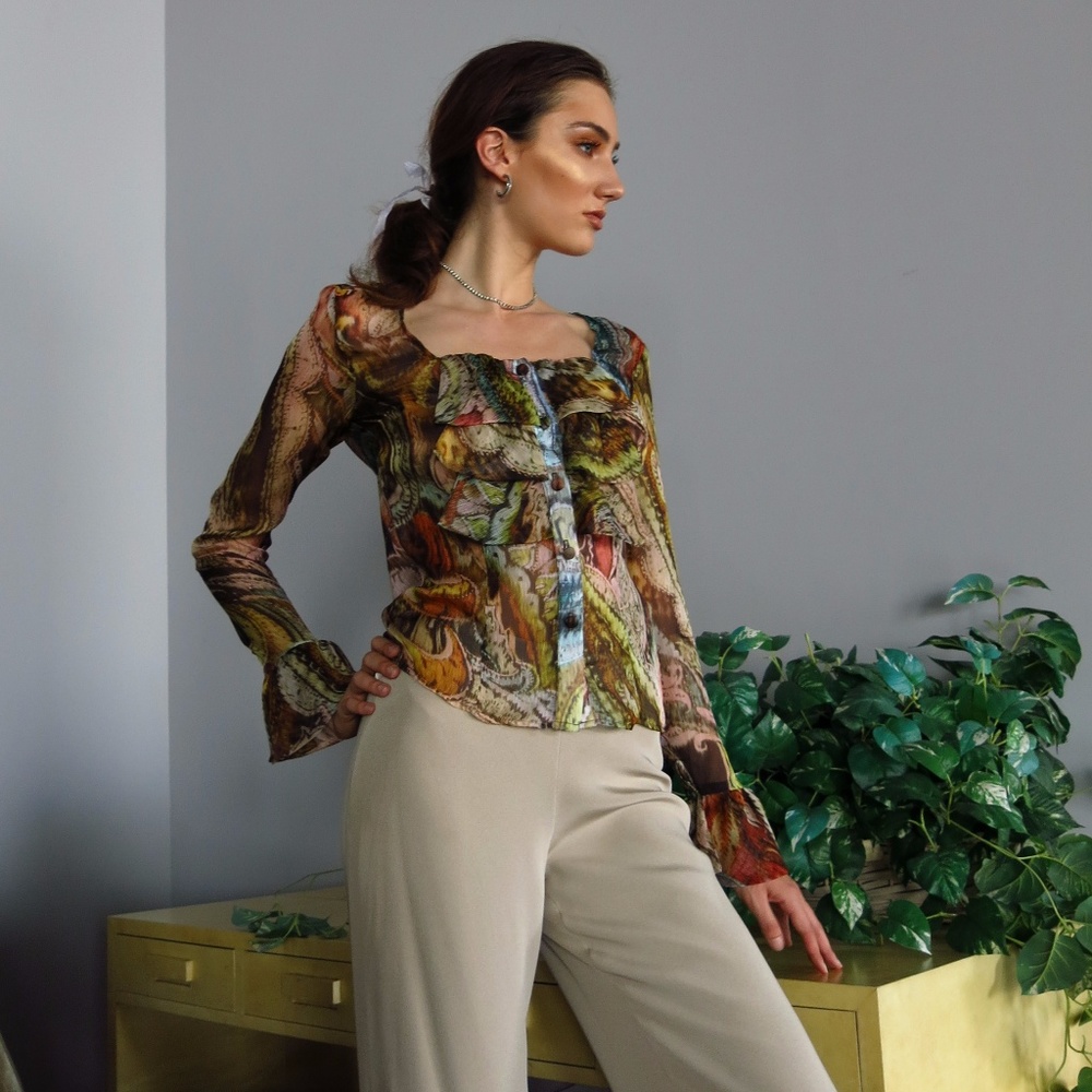 Mid Century Sheer Ruffle Blouse