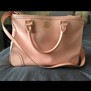 Tory Burch pale pink double zipped Robinson tote