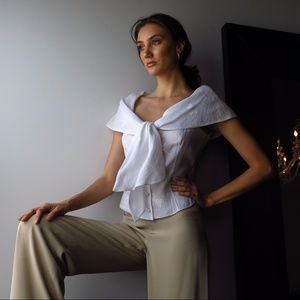 White Portrait  Blouse with Dragonflies