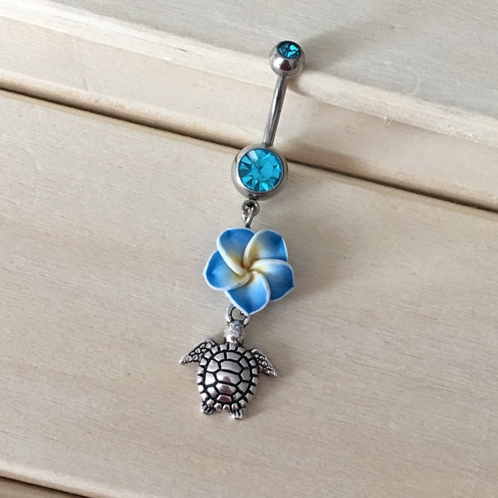 Aqua Tropical Turtle Belly Button Ring
