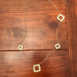 Gold and Mint Long Quatrefoil Dangling Necklace