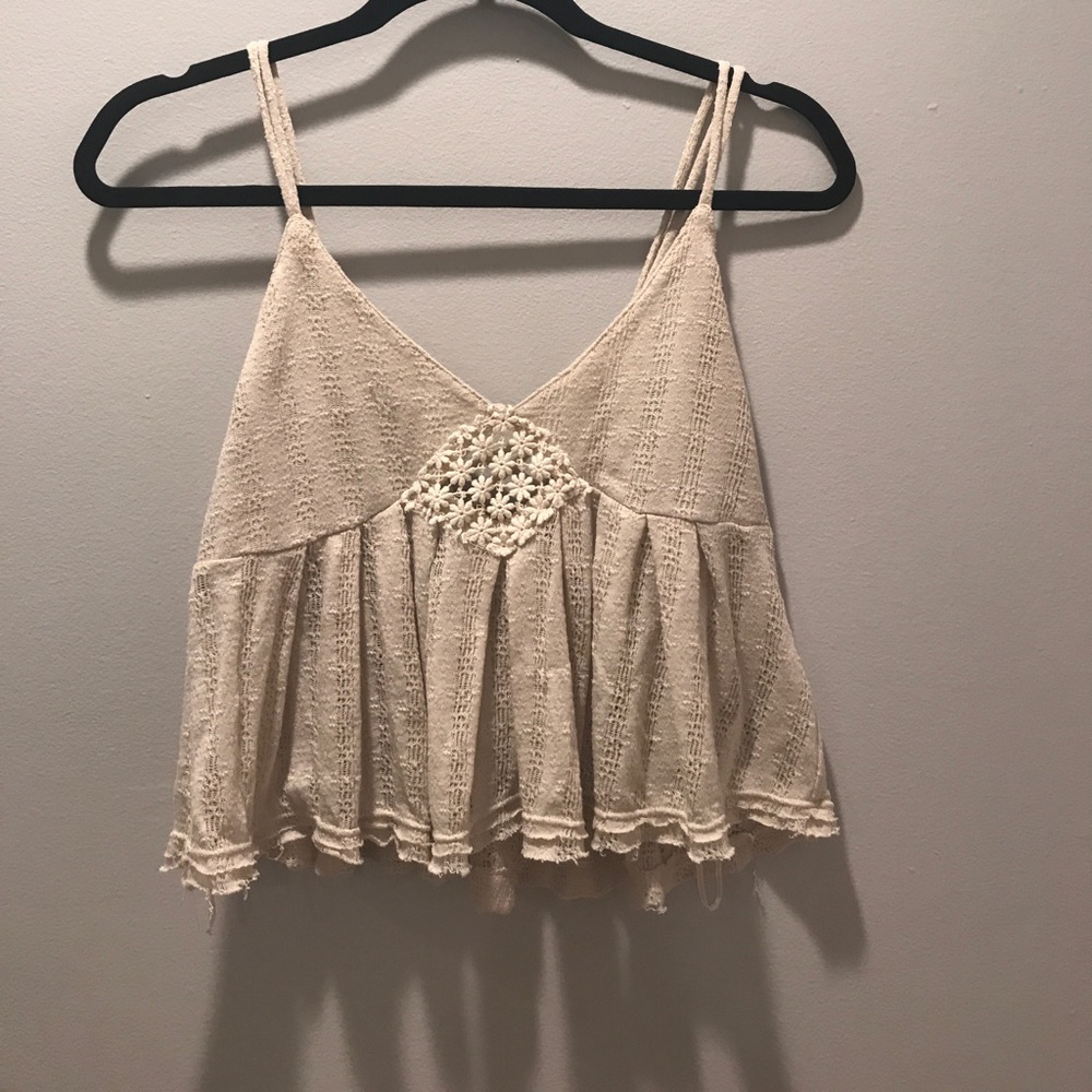 FREE PEOPLE CREAM FLORAL CROCHET TANK TOP