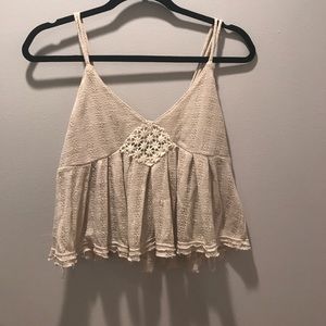 FREE PEOPLE CREAM FLORAL CROCHET TANK TOP