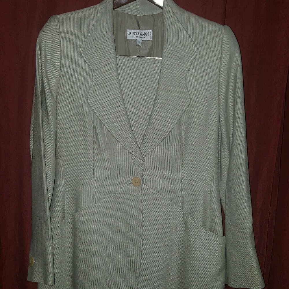 Giorgio Armani olive green soft pinstripe suit