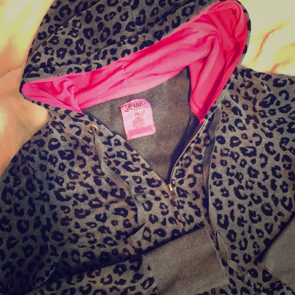 JENNI Jennifer Moore Velour Leopard Hoodie SZ M