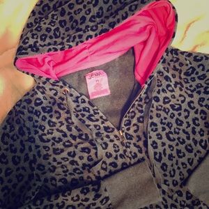 JENNI Jennifer Moore Velour Leopard Hoodie SZ M