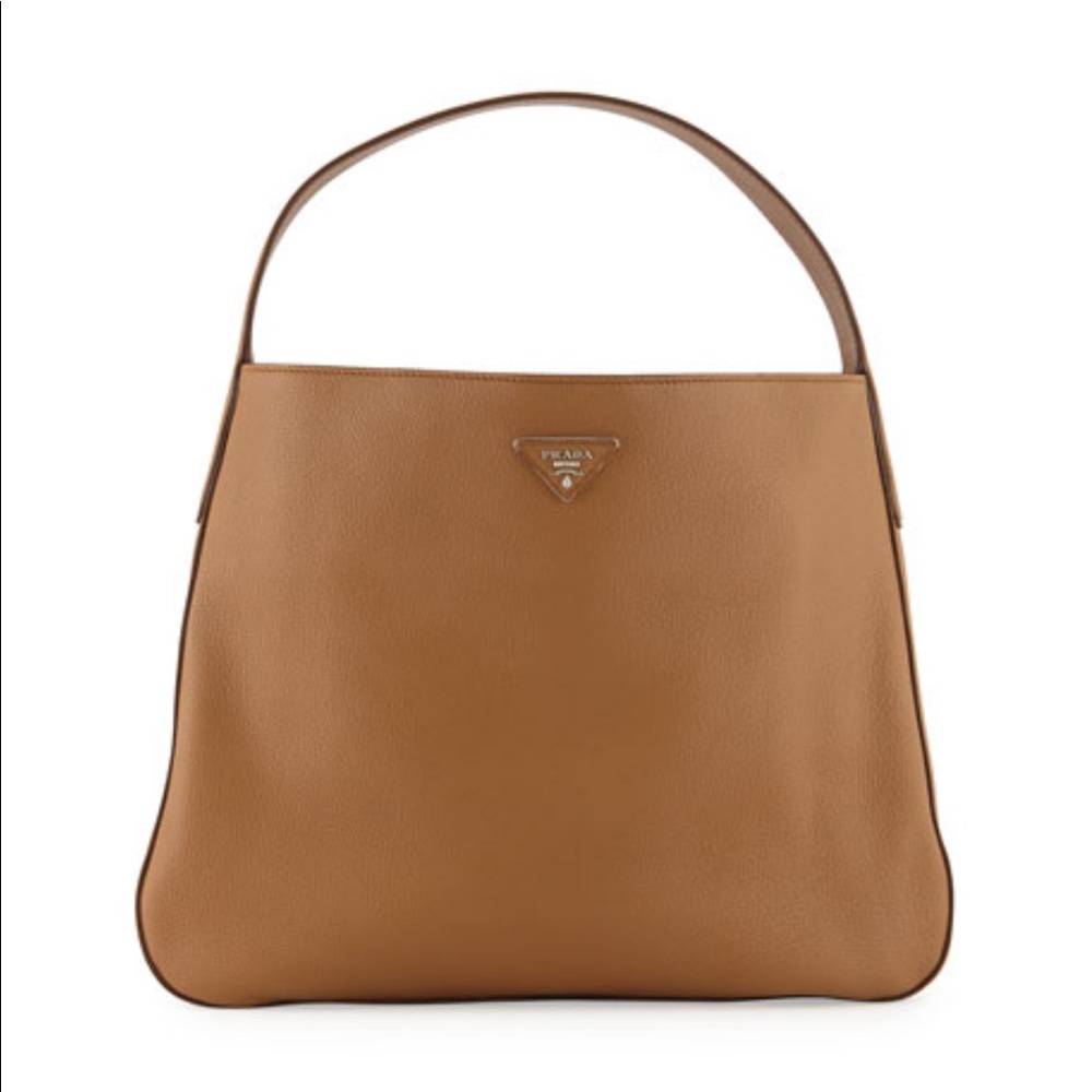 Prada Large Tan Leather Hobo Shoulder Bag