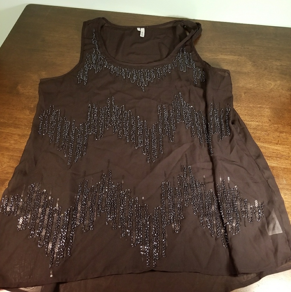 Studio Y black beaded shear tank large NWOT