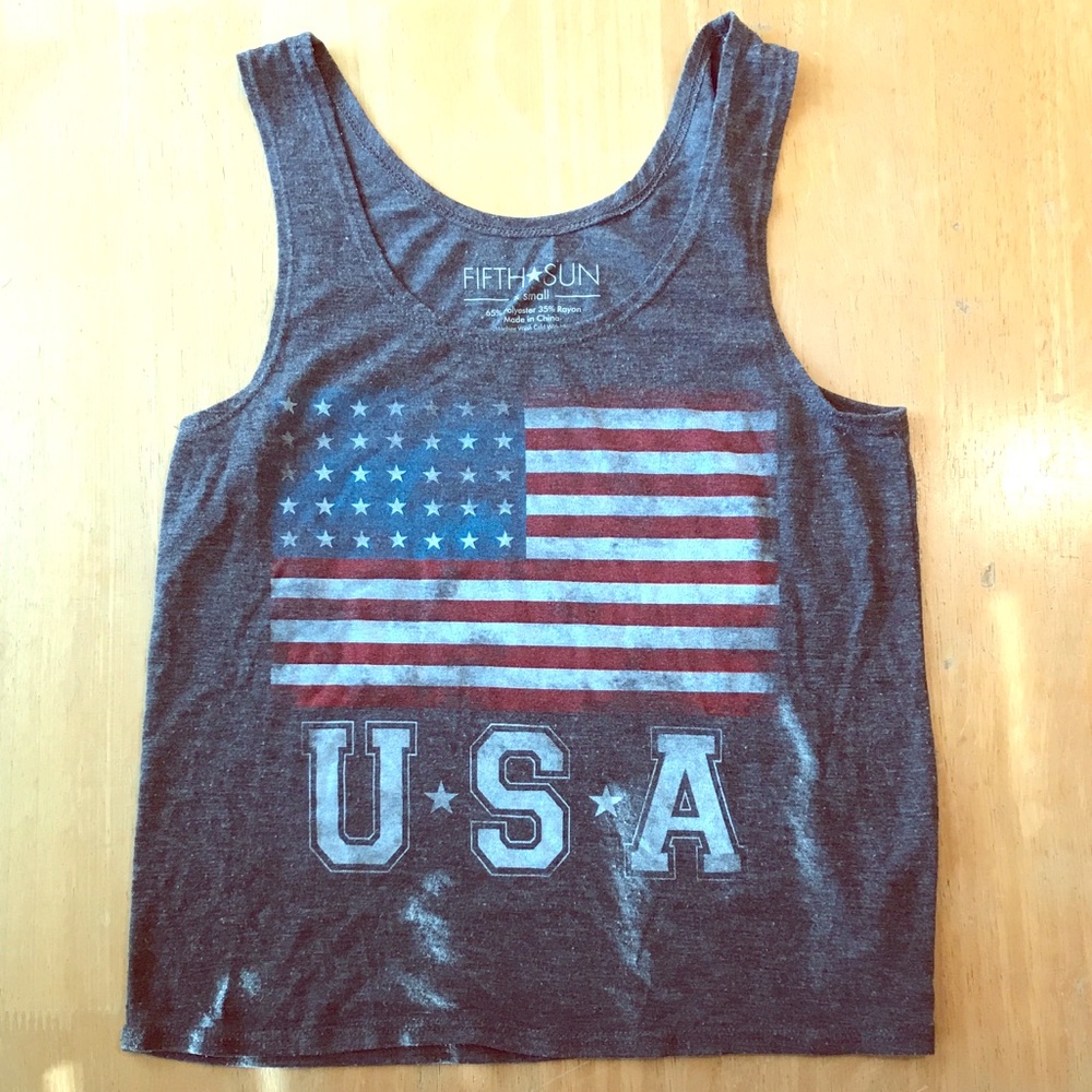 Fifth Sun USA Flag Gray Crop Top/Tank SZ XS