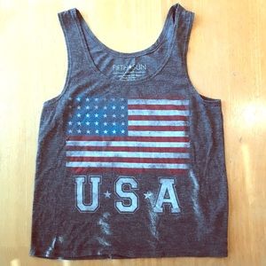Fifth Sun USA Flag Gray Crop Top/Tank SZ XS
