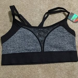 Gray, black sports bra