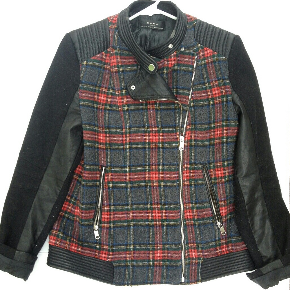 Zara Women's Jacket/Coat Wool Black/Red Check M - Picture 3 of 8