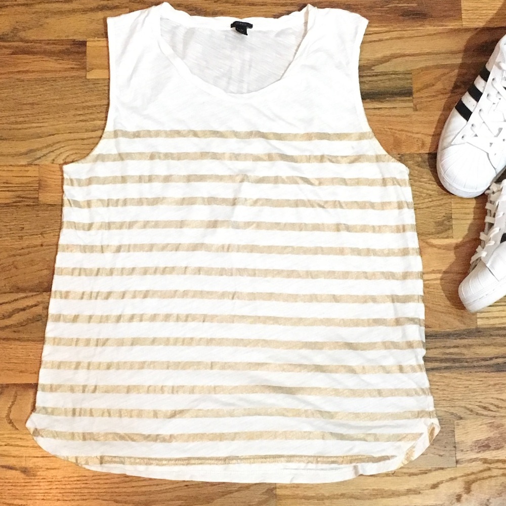 J. Crew white tank w/ metallic gold print stripes