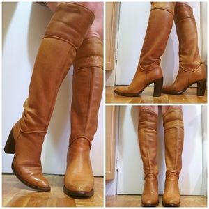 Yellow brown knee high leather boots GUC 7.5