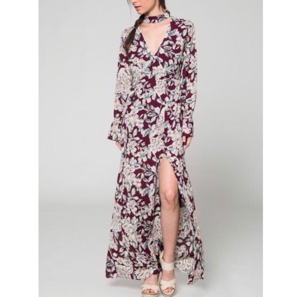 Floral choker keyhole Slits Maxi Boho Hippy festival dress