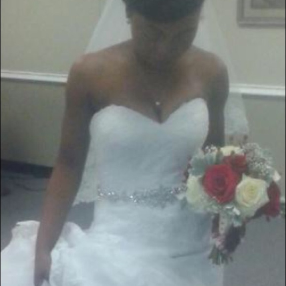 White wedding dress with beaded sash