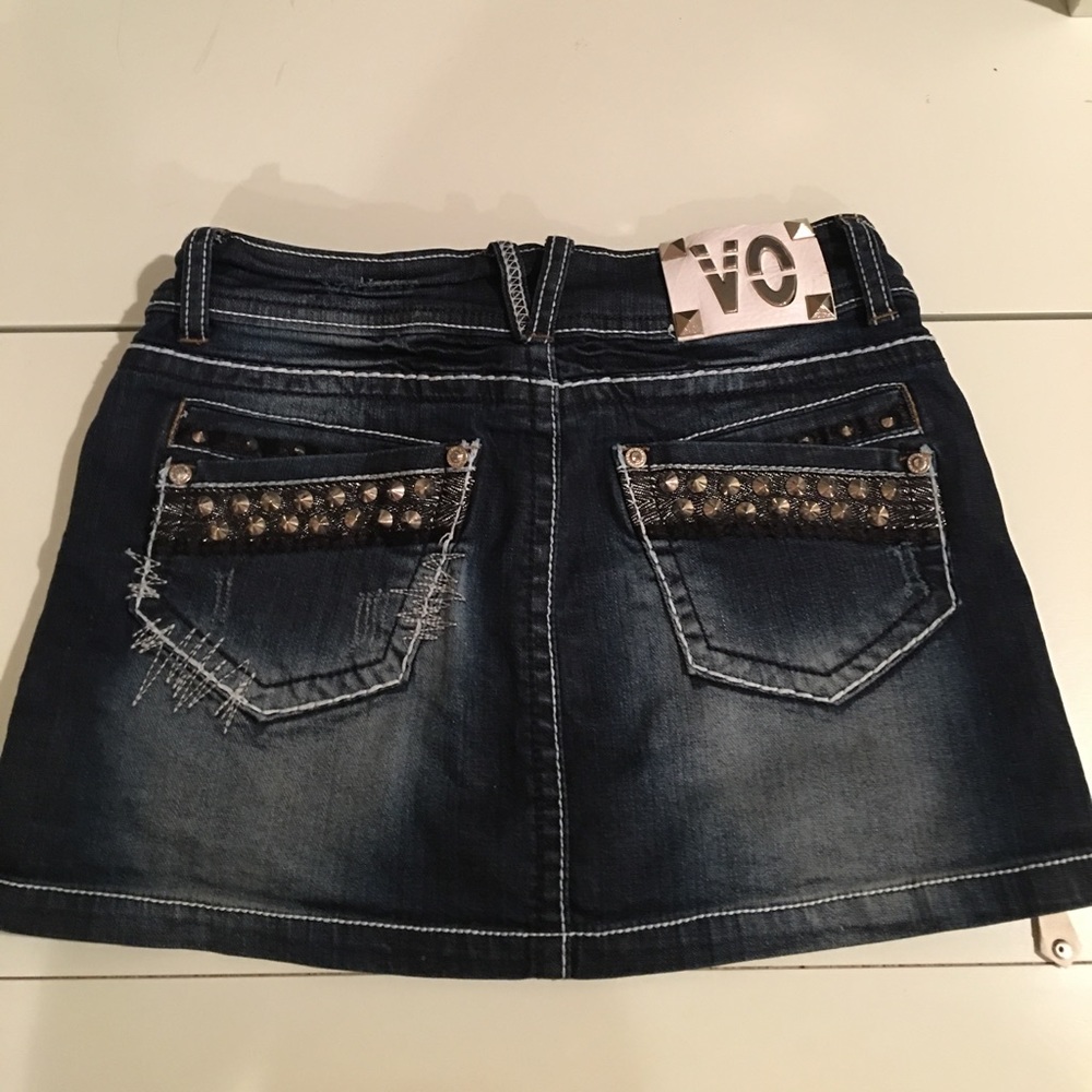 Micro mini jeans skirt.