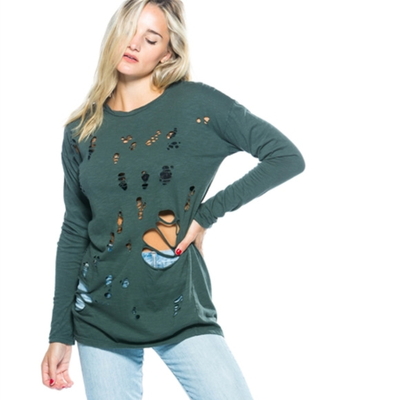 🔴LAST 1🔴 DISTRESSED burn out TOP - Picture 2 of 4