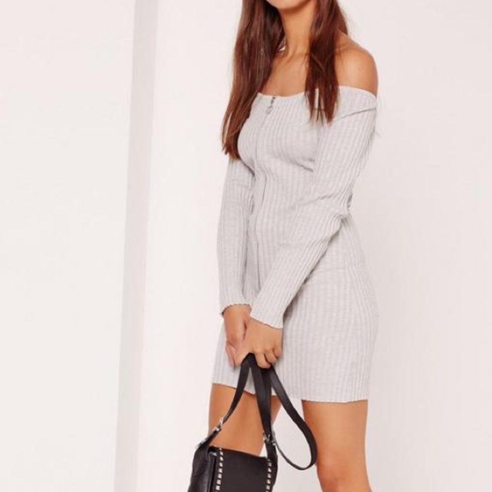 Missguided Gray Zipper Knit Dress