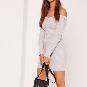 Missguided Gray Zipper Knit Dress