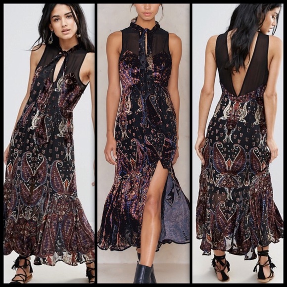 FREE PEOPLE ♠️ Hands to Hold Velvet Burnout Maxi - Picture 2 of 4