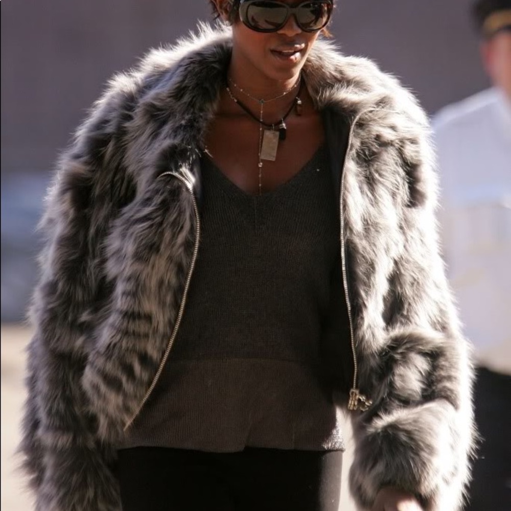 100% Fox Fur Oversized Bomber Jacket Size 10
