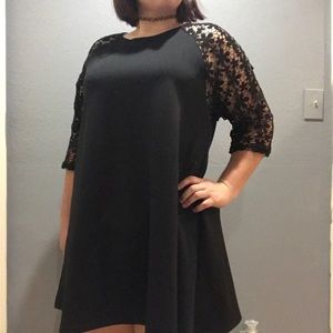 Plus Size Black Swing Dress w/ Crochet Sleeves