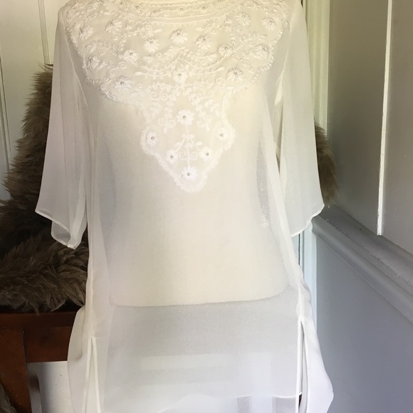 Zara Sheer Cream Tunic Size M - Picture 2 of 5